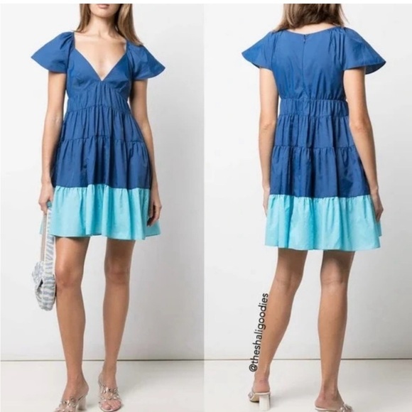 STAUD CORSICA BLUE TIERED SIZE SMALL MINI DRESS - Picture 2 of 5